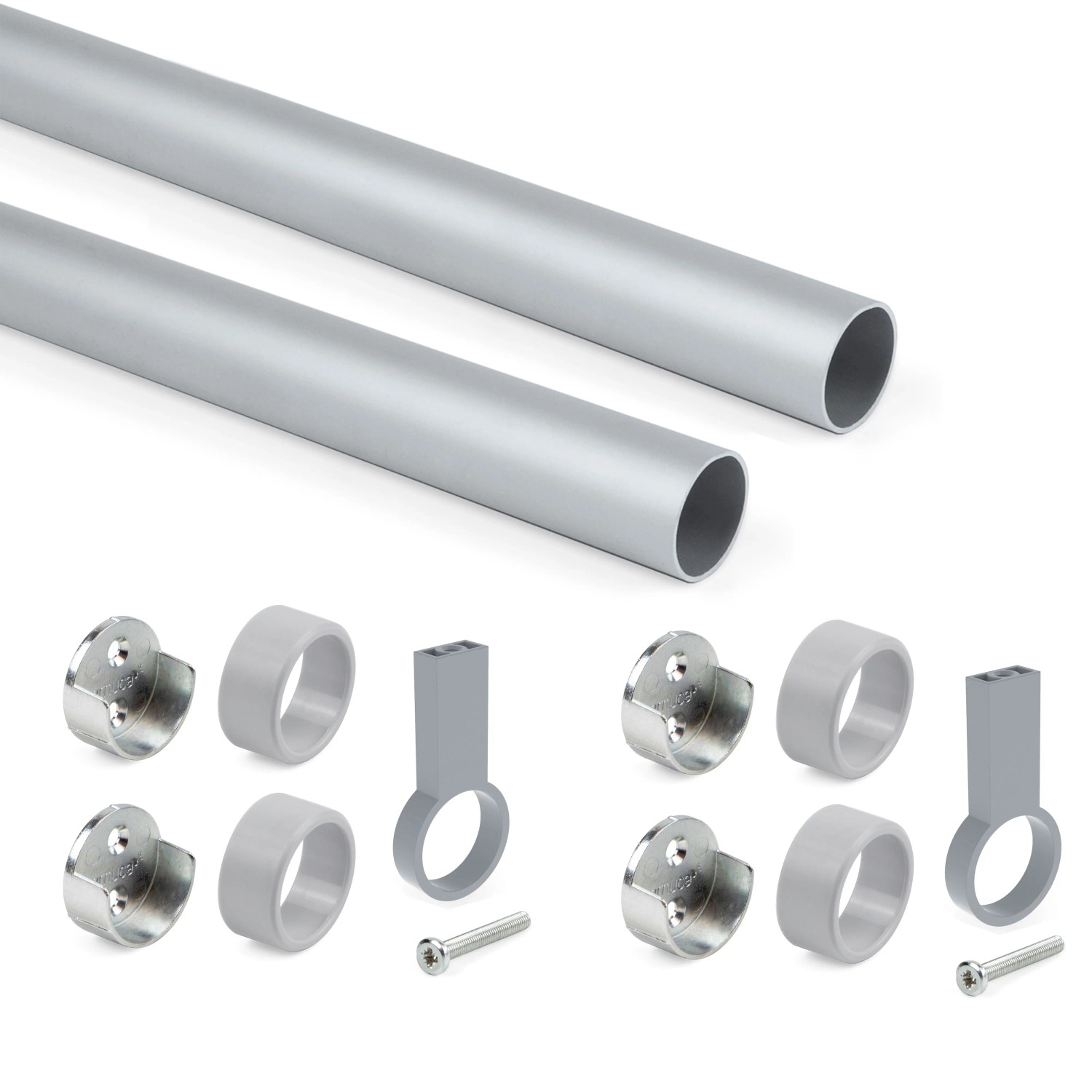 Emuca Satz von 2 Runde Korpusschienen D28 mm Länge 115m mit Halterungen Aluminium und Zamak Titanium