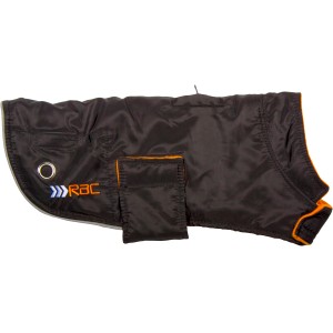 Schwarzer Heim RAC Hunderegenmantel, Größe S, mit Kotbeutelspender und Fleece-Futter.