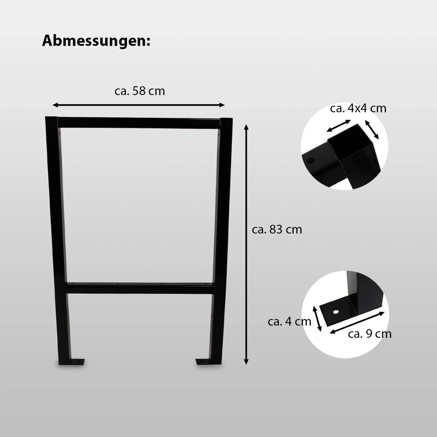 TRUTZHOLM Werktisch Untergestell, Stahl, schwarz, Maße: 58x83cm, Traglast 200kg
