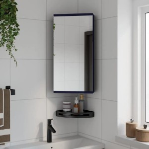 Grauer Eck-Spiegelschrank 30x24x60 cm mit Spiegeltür für Badezimmer. Wandmontage bietet Stauraum.