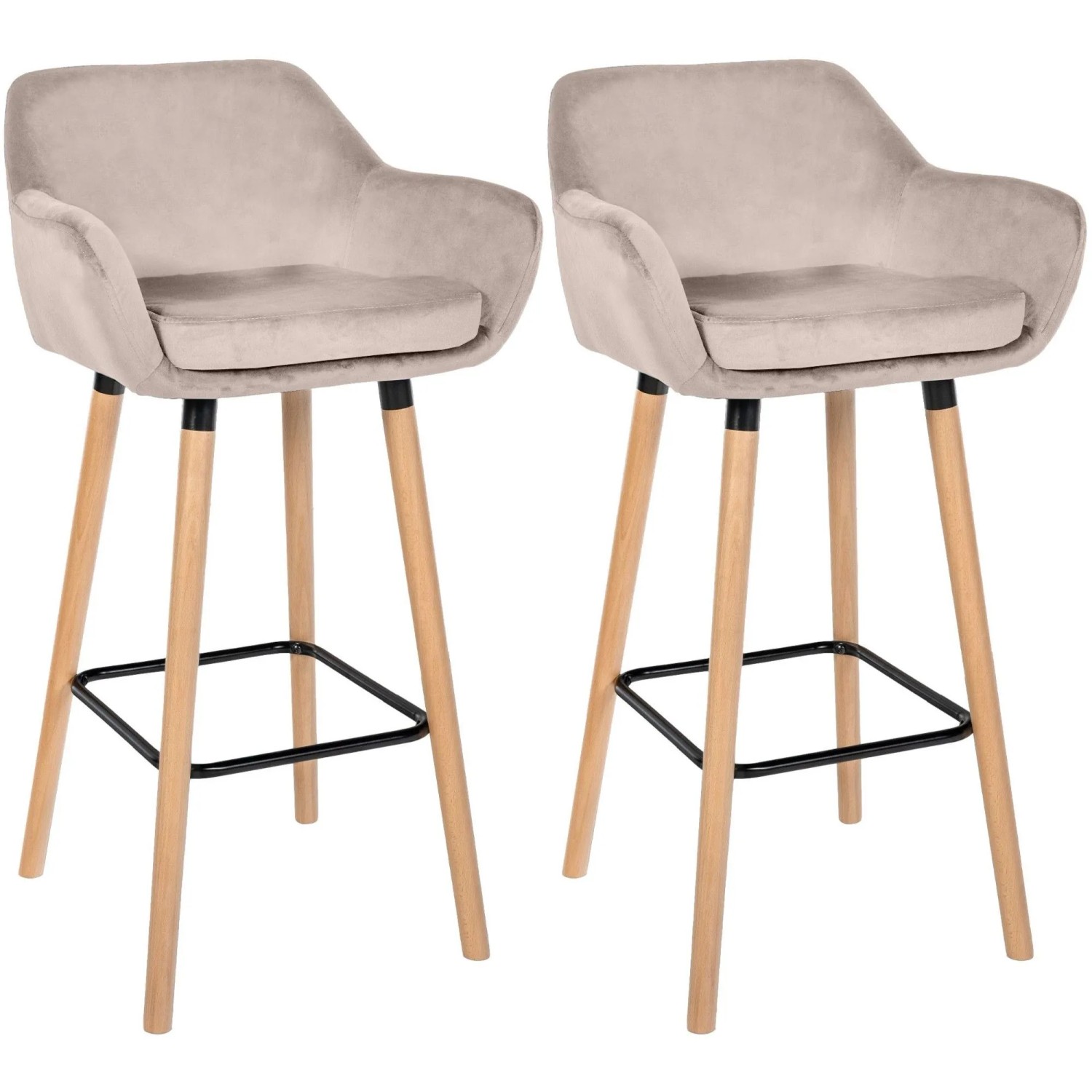 DELUKE 2er Set Barhocker MIRID Samt Creme 55x46x99cm Barstuhl Mit Lehne Tresenhocker Tresenstuhl