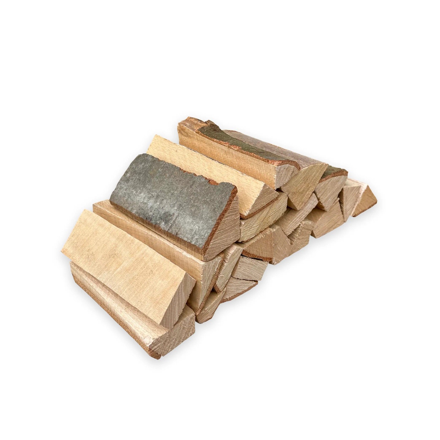 Gestapeltes PINI Mini Brennholz aus Buche, ca. 15 cm lange Scheite, ideal für Pizzaöfen, Grills und Kamine.