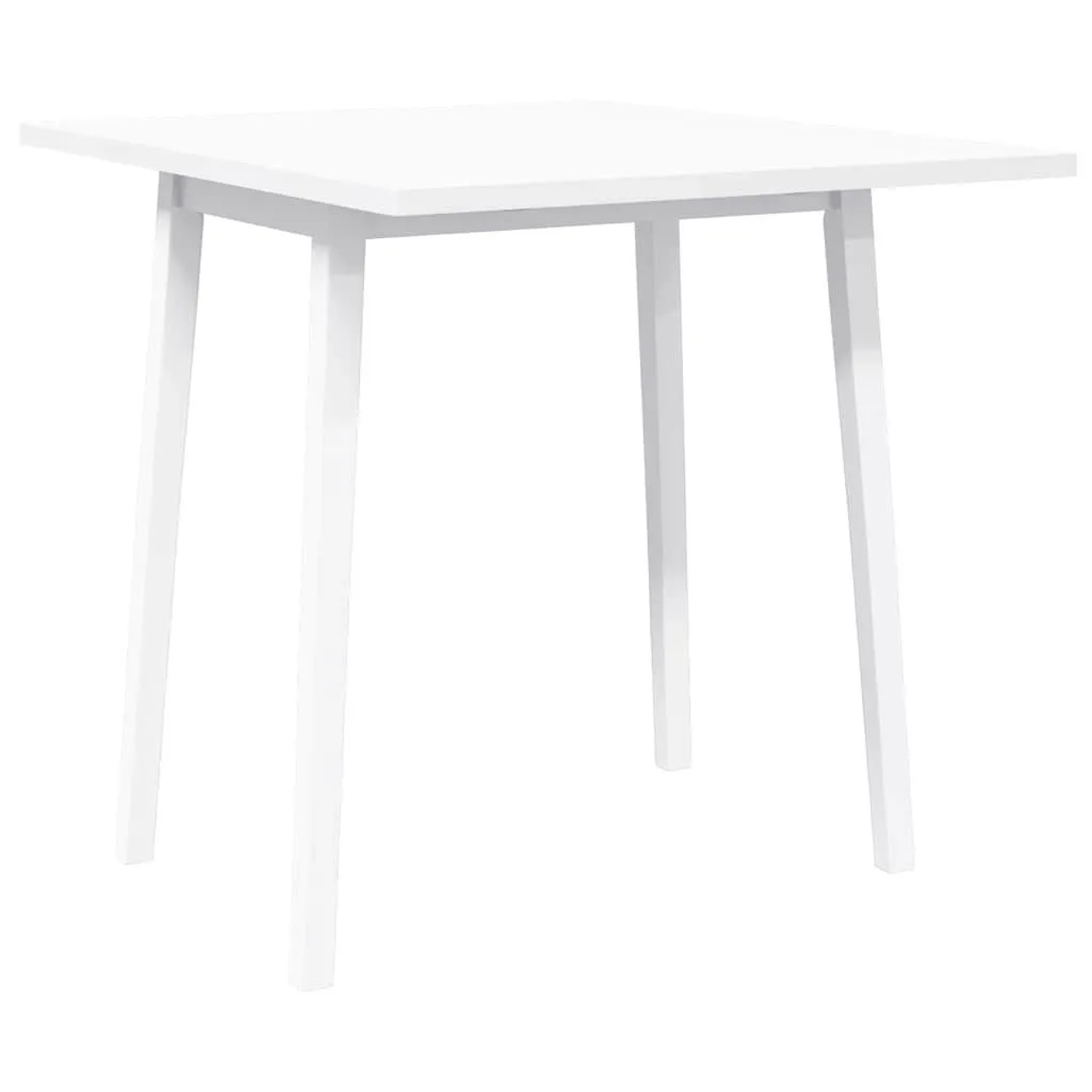 Weißer quadratischer Esstisch aus Massivholz mit vier schrägen Beinen. Moderner Klapptisch für Esszimmer.