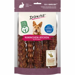 Dokas Hunde-Natursnack Kaninchenrücken, getrocknet, 120g. Natürlicher Kausnack für Hunde.