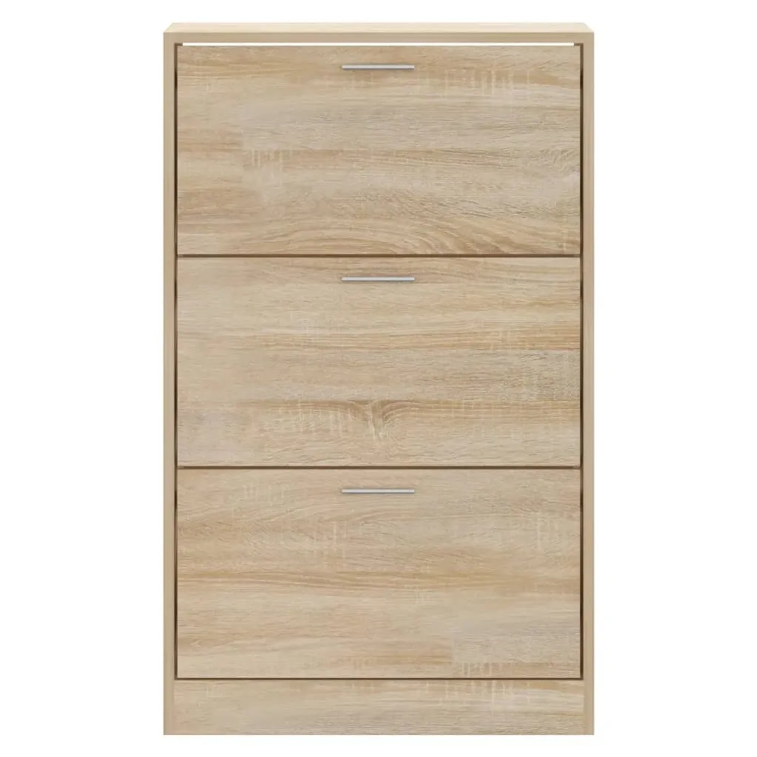 vidaXL Schuhschrank Sonoma-Eiche mit 3 Kippfächern aus Holzwerkstoff. Moderner Schuhkipper für Flur.
