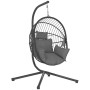 Grauer Furnicato Outdoor Hängesessel mit Polster und Stahlgestell, Egg-Chair Design.