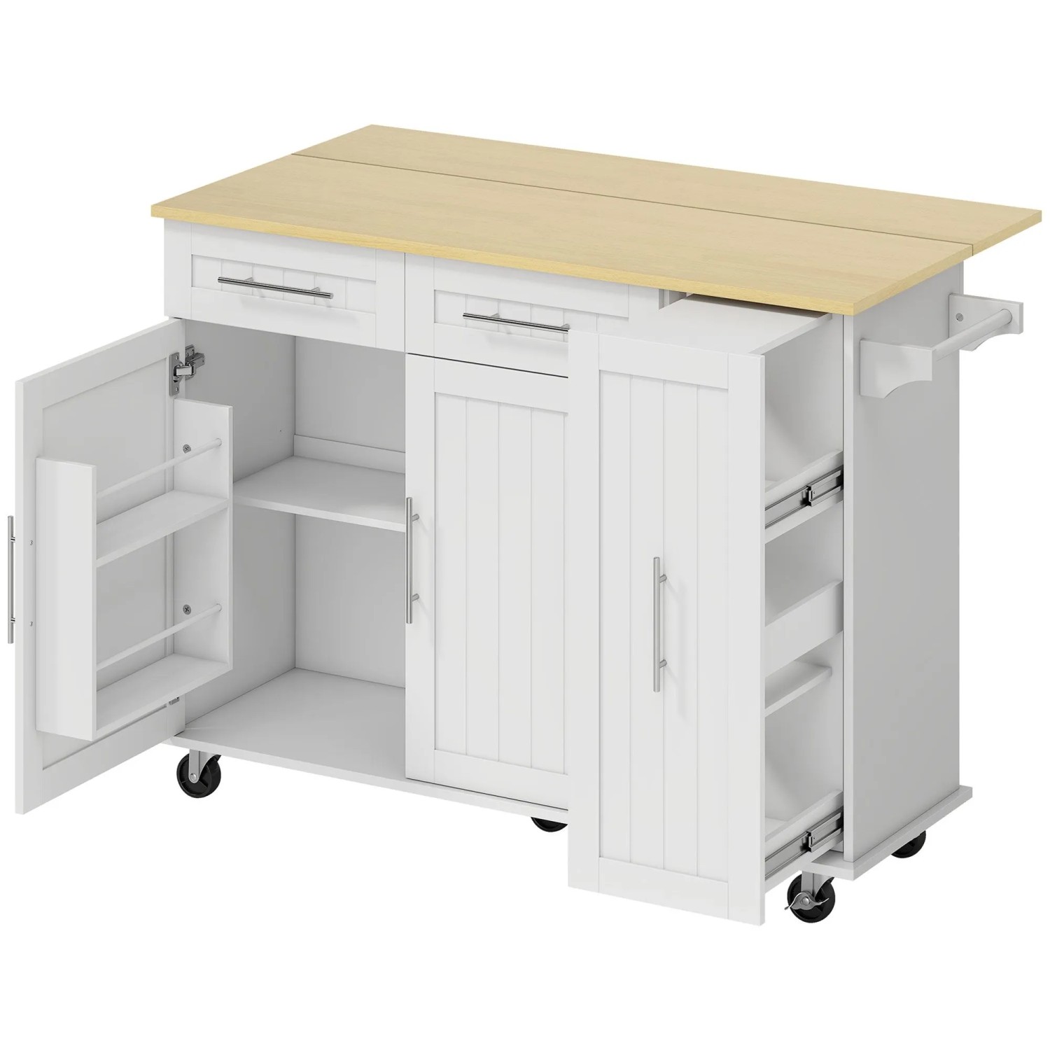 HOMCOM Kitchen Island MDF 129L x 65B x 91H cm Weiß