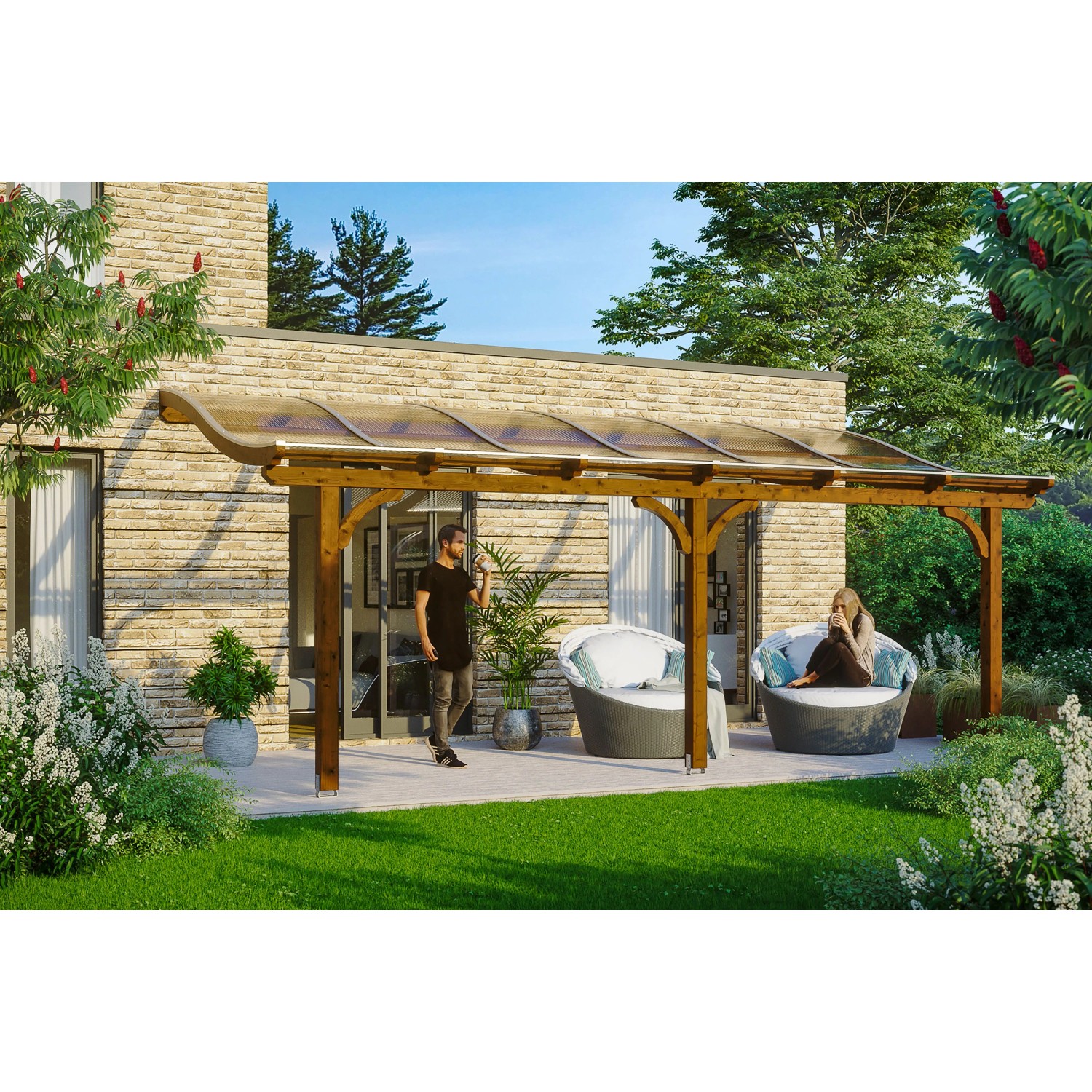 Skan Holz Terrassenüberdachung Venezia 648 x 289 cm Leimholz Nussbaum