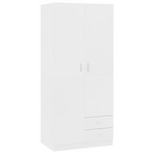Weißer Kleiderschrank (80x52x180 cm) mit 2 Türen und 2 Schubladen aus Holzwerkstoff.