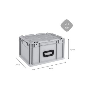Graue Eurobox NextGen Portable, 20 Liter, mit Rasterschaumstoff und Tragegriff. Aufbewahrungsbox für Industrie und Gewerbe.