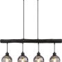 Globo Pendelleuchte Moitas, 4-flammig, schwarz-matt mit Rauchglas-Schirmen.