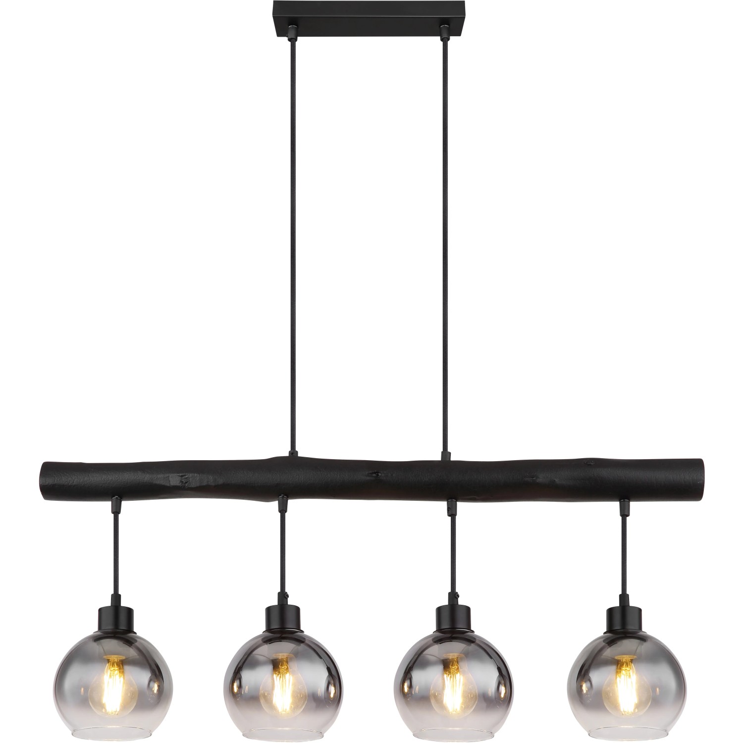 Globo Pendelleuchte Moitas, 4-flammig, schwarz-matt mit Rauchglas-Schirmen.