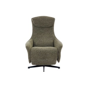 Elektrischer Relaxsessel Tasemo in Grün, texturierter Stoff, drehbarer schwarzer Fuß. Modernes Design.