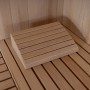 Holz-Kopfstütze auf Saunabank aus Tannenholz, Teil der SKYLINE BIG Sauna.