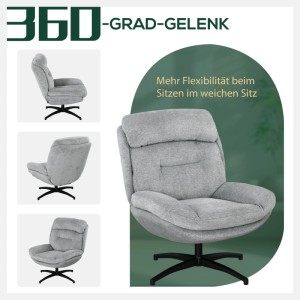 Grauer HOMCOM Drehsessel mit breiter Chenille-Sitzfläche, integrierten Armlehnen und schwarzem Drehfuß. 360° drehbar.
