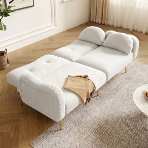 Weißes Merax Schlafsofa 2 Sitzer mit Lammwoll-Optik, verstellbarer Rückenlehne und goldenen Beinen.