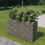 Rechteckiges vidaXL Gabionen-Hochbeet aus Stahl, gefüllt mit Steinen und bepflanzt.