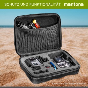 Mantona Hardcase Tasche für GoPro Action Cam & Zubehör, offen, mit Schaumstoffinlay. Robuste Aufbewahrung am Strand.