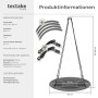 Tectake Nestschaukel Swayer, grau-schwarz, mit Maßangaben und Lieferumfang.
