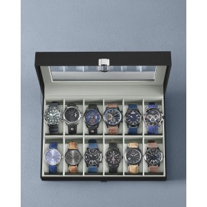 Songmics Uhrenbox Bridie mit 12 Fächern Schwarz