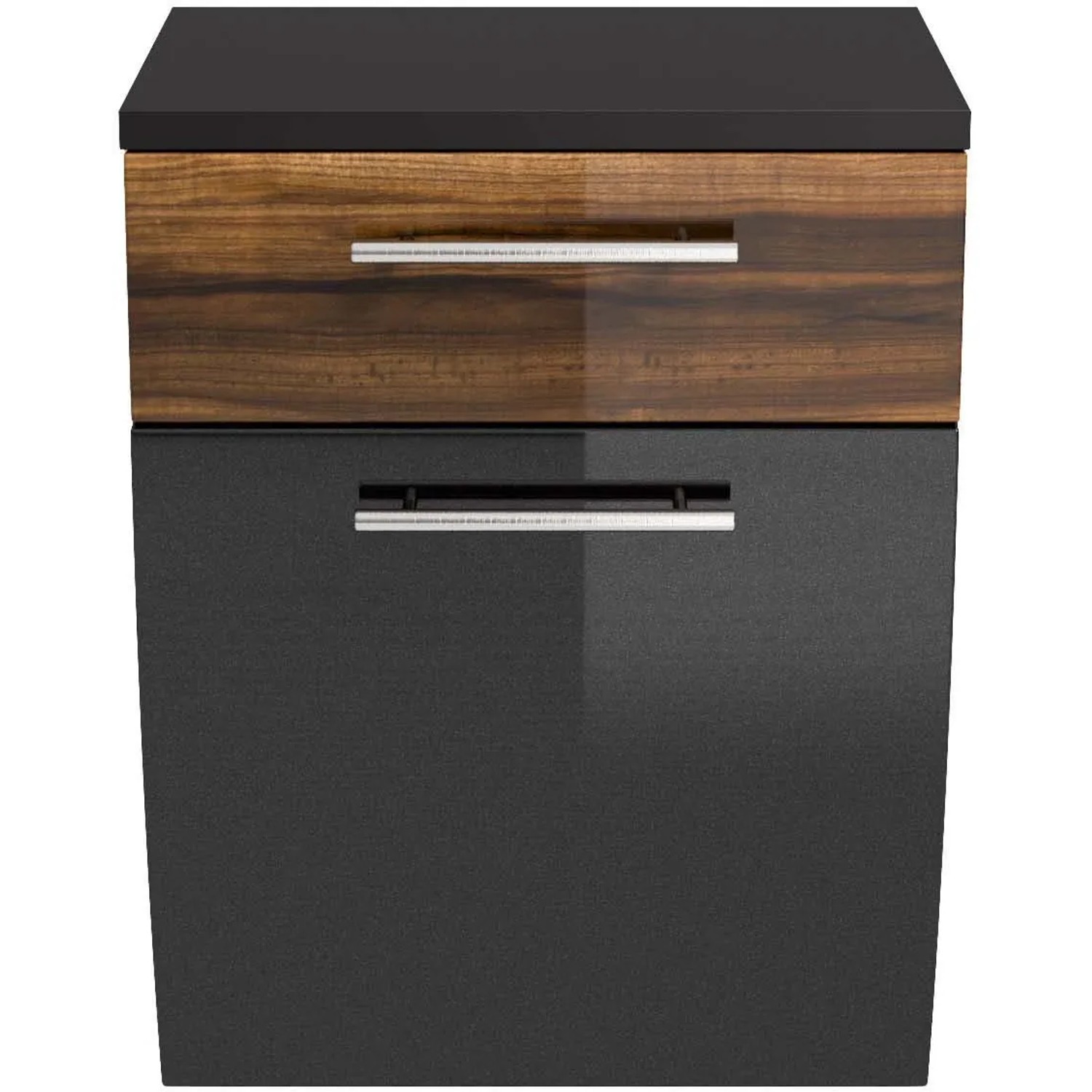 Posseik Bad-Hängeschrank Salona, 40 cm, Anthrazit/Walnuss Optik mit Schublade.