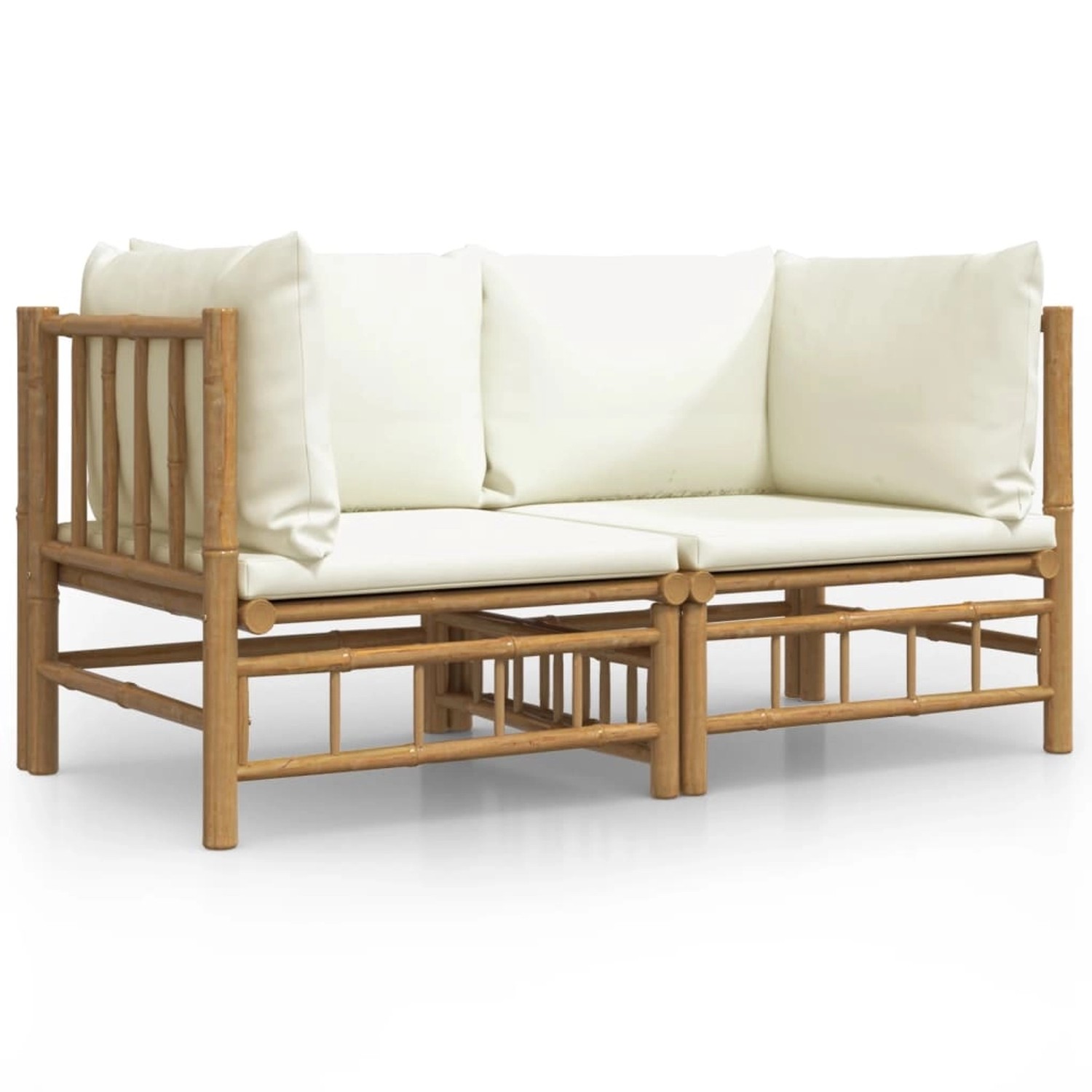 vidaXL Garten-Ecksofas mit Cremeweißen Kissen 2 Stk Bambus 3155182