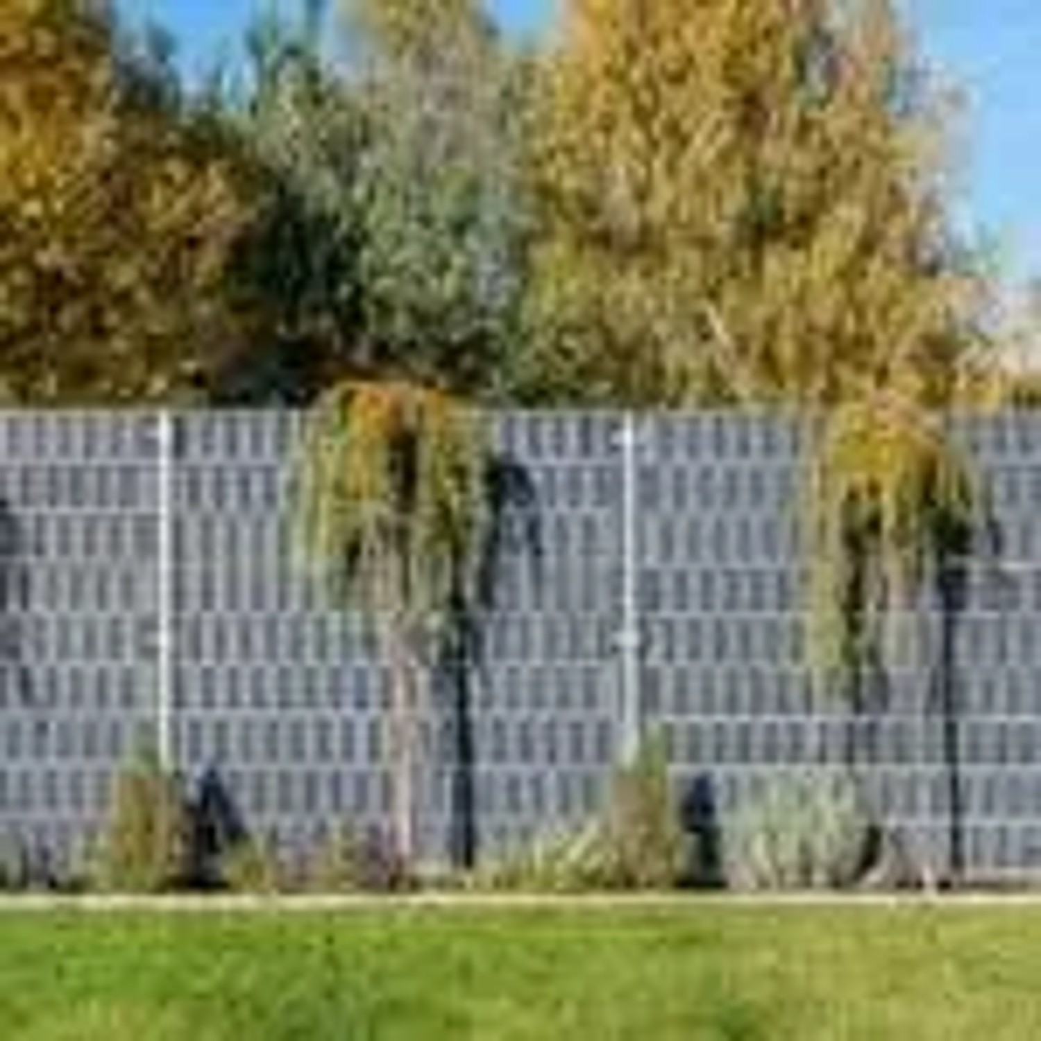Grüne zaunzu Rattan Sichtschutzstreifen im Doppelstabmattenzaun. Wind- und Blickschutz.