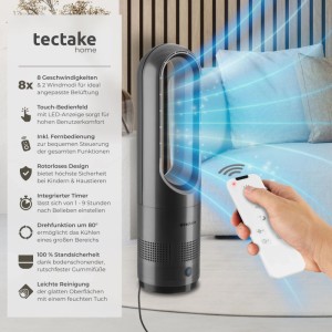 Tectake Turmventilator Polar, anthrazit, mit Fernbedienung und 8 Geschwindigkeiten für optimale Kühlung.