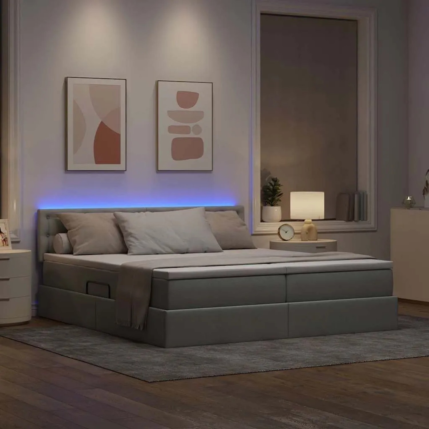 vidaXL Bett mit LED-Lichtleisten Hellgrau 200 x 200 cm Stoff 3371591_6