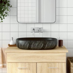 Schwarzes, ovales Aufsatzwaschbecken (59x40x14 cm) aus Keramik von vidaXL.