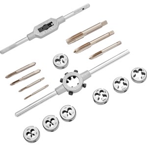 LUX Gewindebohrer-Set Comfort M3-M12, 16-teilig mit Windeisen und Schneideisenhalter.