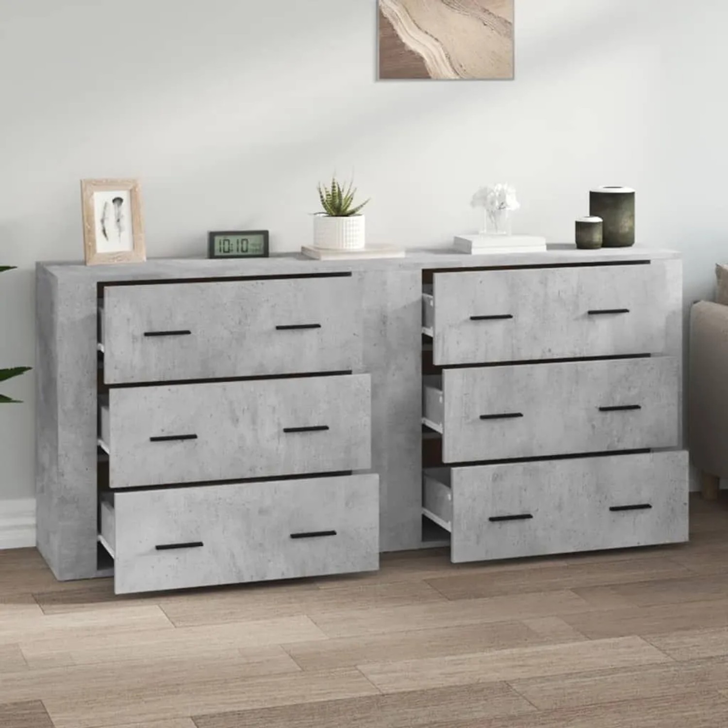 vidaXL Sideboards 2 Stk Betongrau Holzwerkstoff 3185411_3