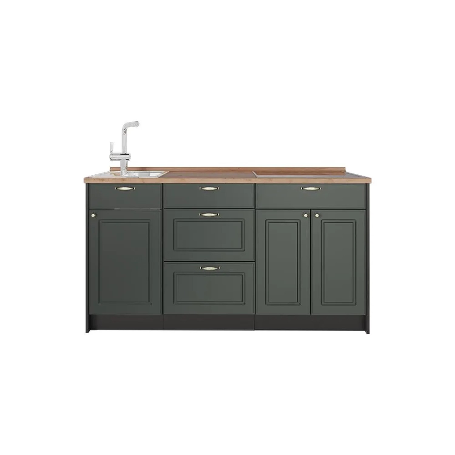 Vicco Küchenblock Fame-Line Grün-Gold Landhaus 150 x 82 AP Eiche Art Nr 65310