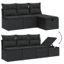 vidaXL 7-tlg. Garten-Sofagarnitur aus schwarzem Rattan mit Kissen und Stauraum.