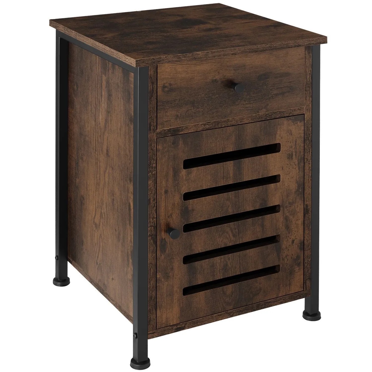 Tectake Nachttisch Waterford Industrial Style Holz und Stahl  42 x 40 x 60 50 cm Industrial Holz Dunkel  Rustikal