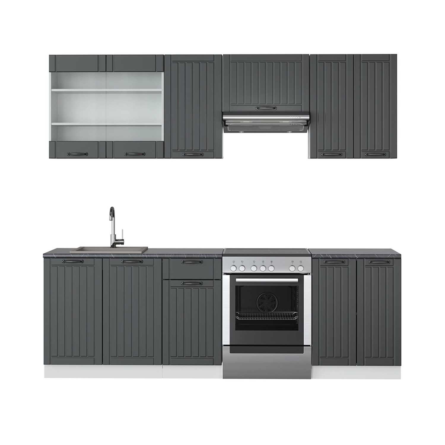 Vicco Fame-Line Küchenzeile Anthrazit Landhaus/Weiß 240 cm AP Anthrazit günstig online kaufen