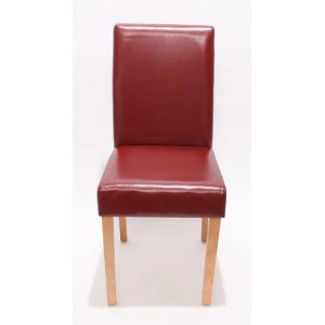 MCW Esszimmerstuhl Littau 2er-Set, rotes Leder, helle Holzbeine, Frontansicht.