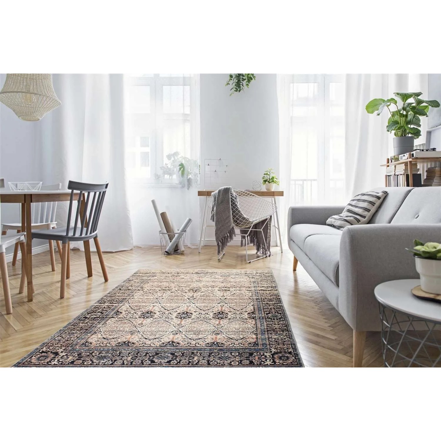 Beige-blauer Vintage Teppich (200x290 cm) im orientalischen Design von MeGusta.
