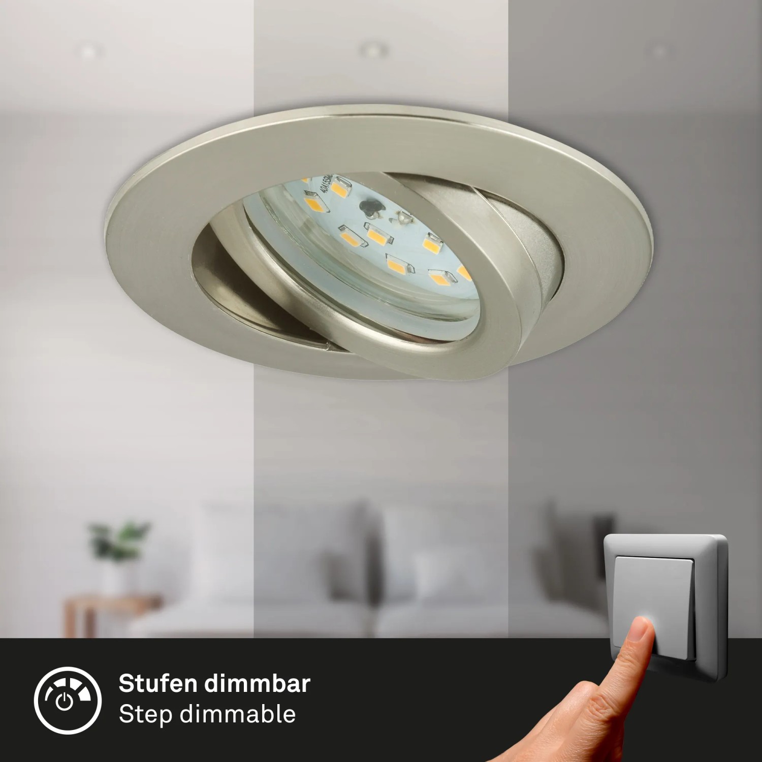 Briloner LED-Einbaustrahler 3er Set, dimmbar, Nickel matt, Ø 8,2 cm.