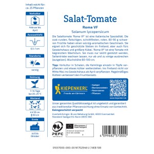 Kiepenkerl Tomate Roma Samenpackung: Pflaumenförmige Tomaten für Garten & Grill.