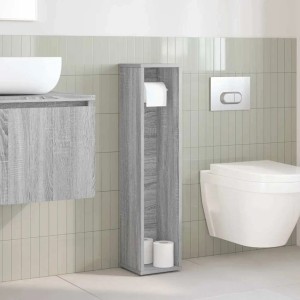 vidaXL Badezimmerschrank mit Rollenhalter, Grau Sonoma, Holzwerkstoff, 20,5x20x90 cm.