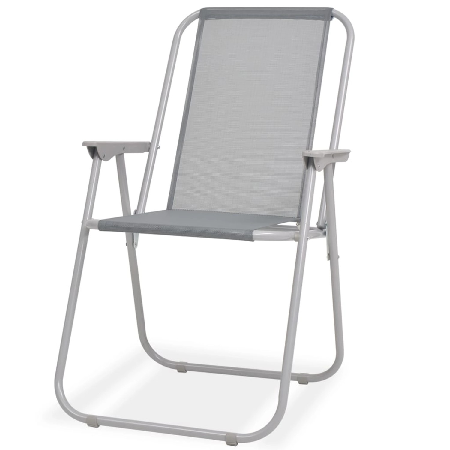 Grauer Gartenstuhl aus Stahl und Textilene, Teil der 8-tlg. vidaXL Essgruppe.