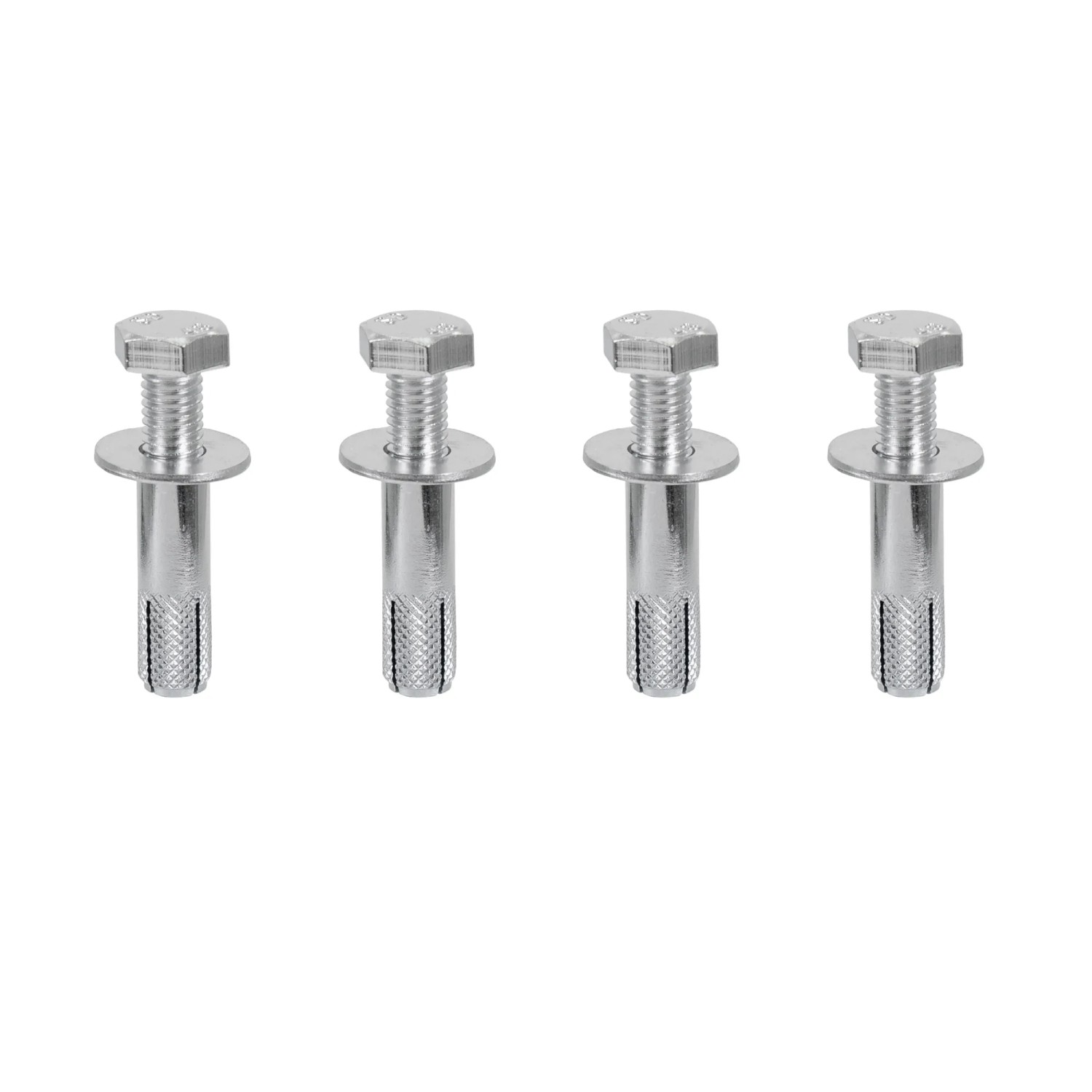 4er Set Bolzenanker, verzinkt, mit Sechskantkopf und Unterlegscheibe.