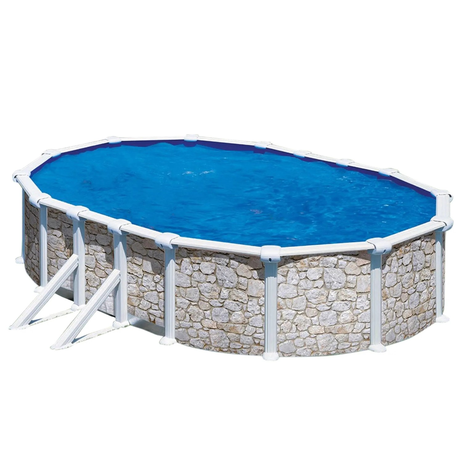 Summer Fun Stahlwandpool Oval 610 x 375 x 120 cm Stahl 0,45 mm Steinoptik Folie 0,4 mm Blau Overlap