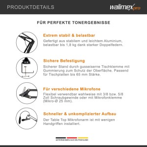 Walimex Pro Mikrofonarm 360° Tischmikrofonarm Pop Filter Mikrofonhalter Stativ
