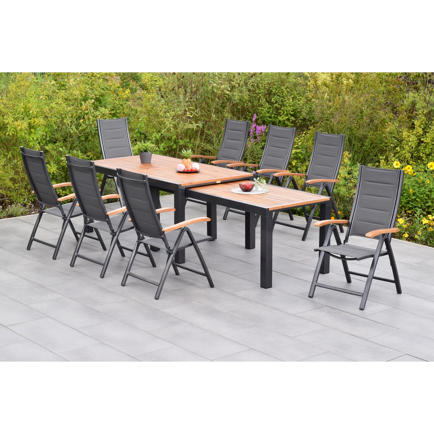 Merxx Paxos Set 9-tlg. mit Flex-Gartentisch Ausziehbar 180/360 x 100 cm günstig online kaufen