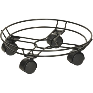 Schwarzer, pulverbeschichteter Wagner Kübelroller Draht, Ø 30 cm, mit vier Doppelrollen.
