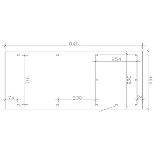 Skizze des Skan Holz Flachdach-Einzelcarports Emsland 404x846cm mit Abstellraum, Maße in cm.