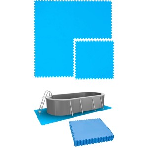 Blaues eyepower Poolunterlagen 12er Set aus EVA-Schaumstoff. Puzzlematten unter einem Pool schützen den Boden.