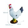 Dekorative Gartenfigur Huhn aus Polyresin, weiß mit schwarzen Punkten, rotem Kamm und gelben Füßen. 32,5 cm hoch.